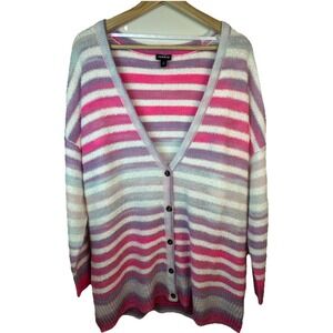 Torrid Cardigan Sweater Women's Sz 18/20 Pastel Pink Stripe V-Neck Button Up 2X